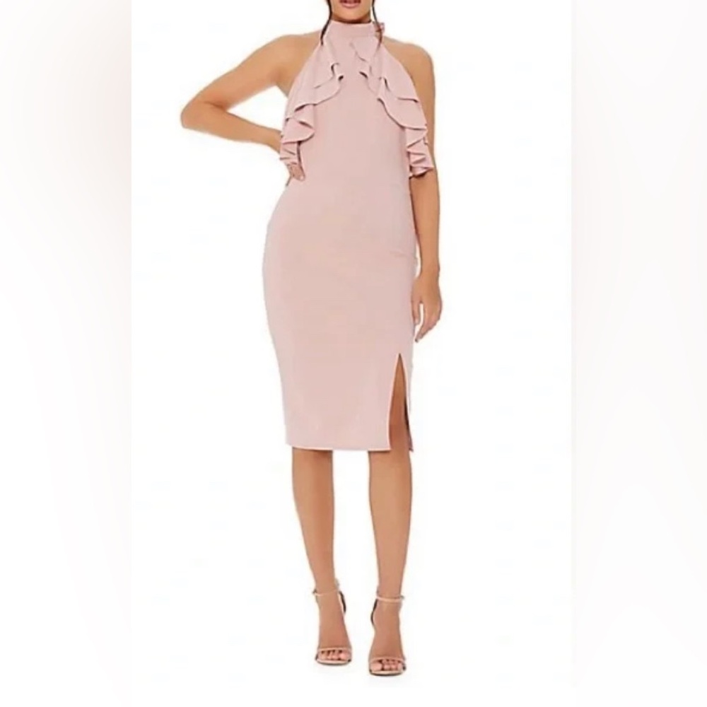 Quiz Dusk Pink Halter Neck Frill Dress